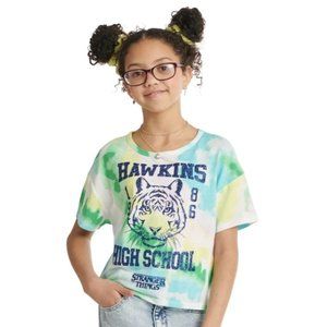 🐺 GONE 🐺 Justice Hawkins High school Tie Dye Crop Glitter Tee Girls Large